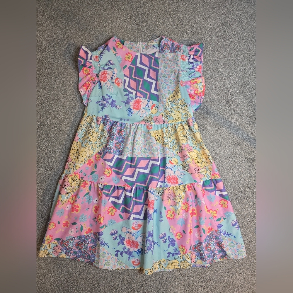 Sunday Up Flowy Lightweight Babydoll Dress Short Sleeve Size Medium